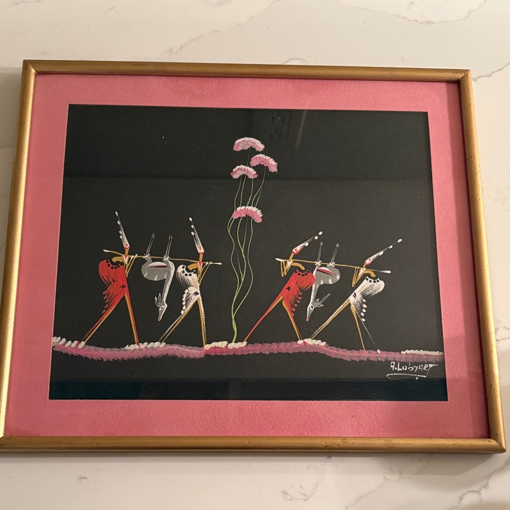 Vintage A. Lubyart Tribal Painting Framed and Signed